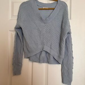 baby blue cropped knit v neck sweater
